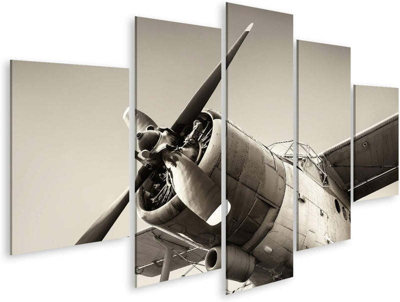 Bild Bilder auf Leinwand altes Flugzeug Wandbild Poster Leinwandbild RUZ 170x80cm - 5 Teile, 170x80c