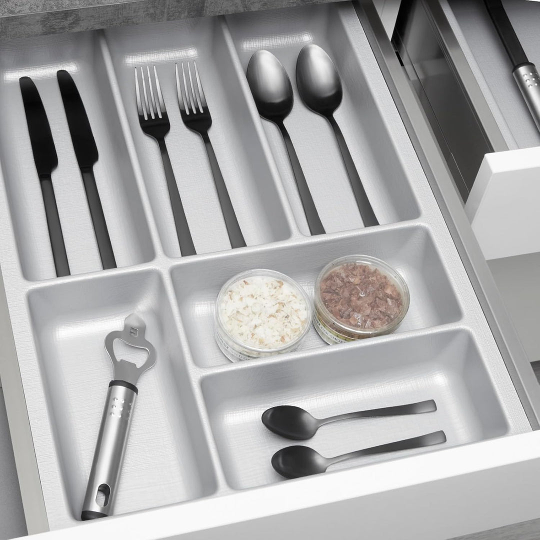 SO-BOX 2 Besteckkasten Breite 35,9 cm, Tiefe 46,2 cm mit silbergrauer Kanvas-Struktur für Schubladen