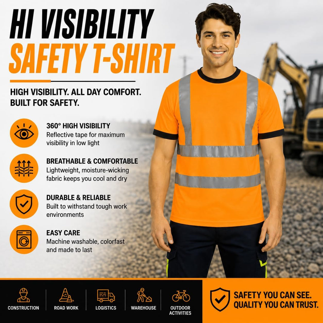 BWOLF STAR Warnschutz T-Shirt Herren – Hi Vis Arbeitsshirt mit Reflexstreifen, reflektierend, strapa