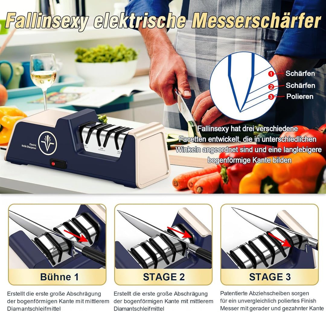 Professioneller elektrischer Messerschärfer mit 100% Diamant-Schleifmitteln und Präzisionswinkelführ