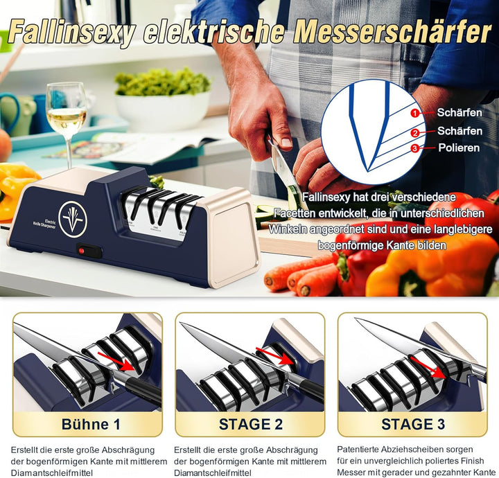 Professioneller elektrischer Messerschärfer mit 100% Diamant-Schleifmitteln und Präzisionswinkelführ