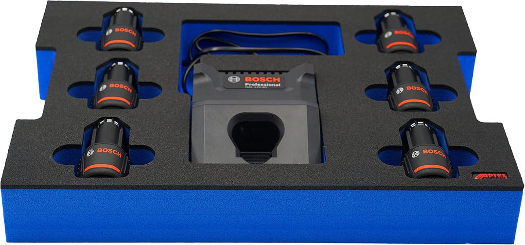 APTEX Schaumeinlage passend für Bosch Ladegerät GAL 12V-40 + 6x GBA 12V Akkus für L-Boxx 102, 136 G4