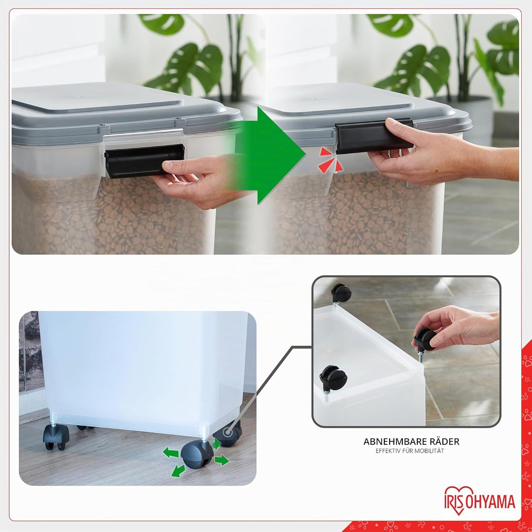 Iris Ohyama Hundefutter Aufbewahrung mit Rollen, 45L/15kg, Grau, Luftdichte Futterbox, Trockenfutter