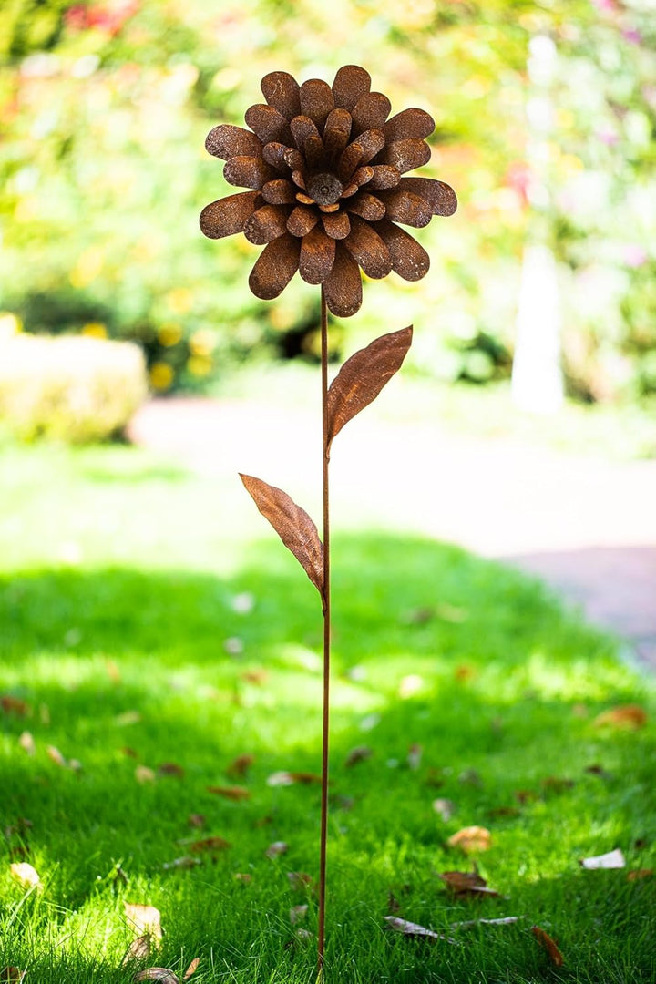 Bornhöft Gartenstecker Blume Metall Rost Gartendeko Edelrost Dahlie Garten Deko Dekoration 116cm Ros
