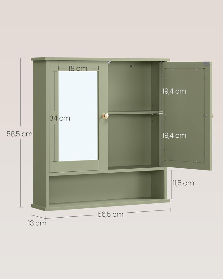 VASAGLE Spiegelschrank, Badschrank, Wandschrank, Hängeschrank mit 2 Spiegeltüren und offenem Fach, v