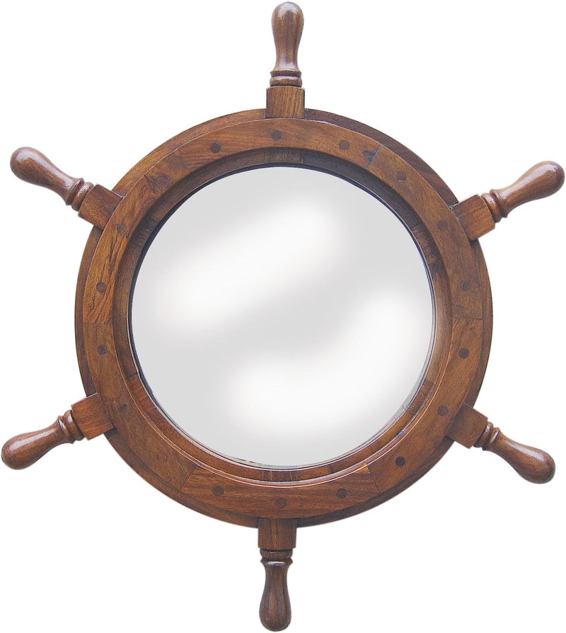 Spiegel Steuerrad maritim Holz, Ø inkl. Griffen: 45cm