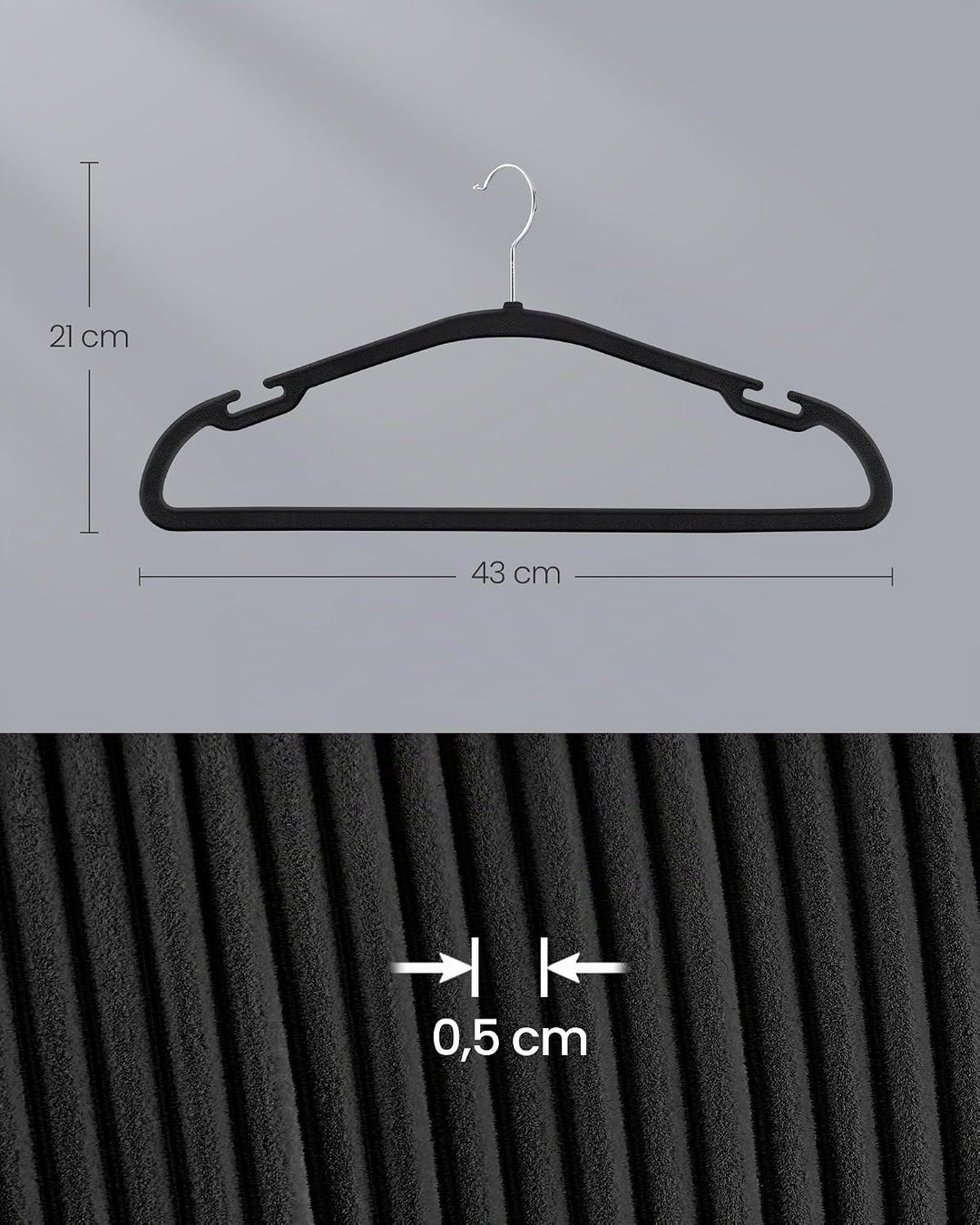 SONGMICS Kleiderbügel Samt, Bügel 50er Set, 43 x 21 cm, Samtbügel rutschfest, breite Schulterkerben,