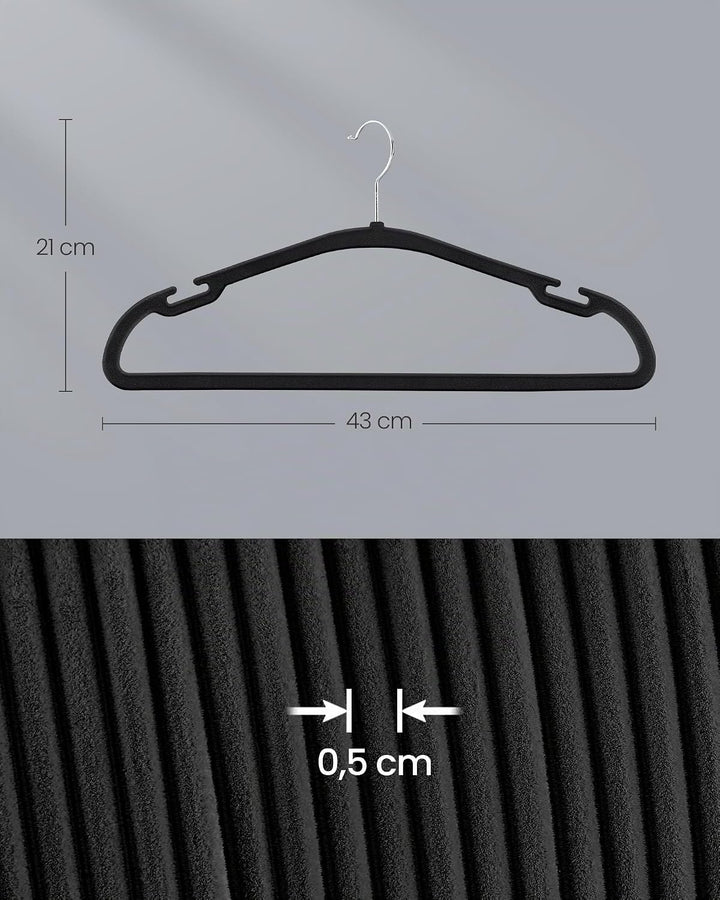 SONGMICS Kleiderbügel Samt, Bügel 50er Set, 43 x 21 cm, Samtbügel rutschfest, breite Schulterkerben,