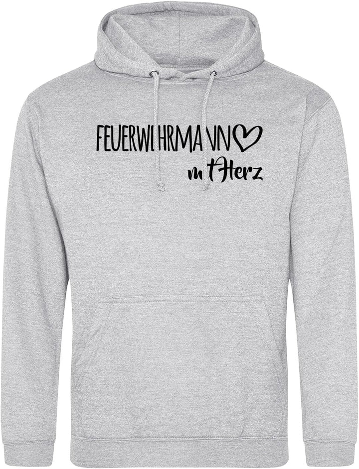 huuraa Unisex Hoodie Feuerwehrmann mit Herz Pullover Vegan Grösse S Heather Grey mit Motiv für die t