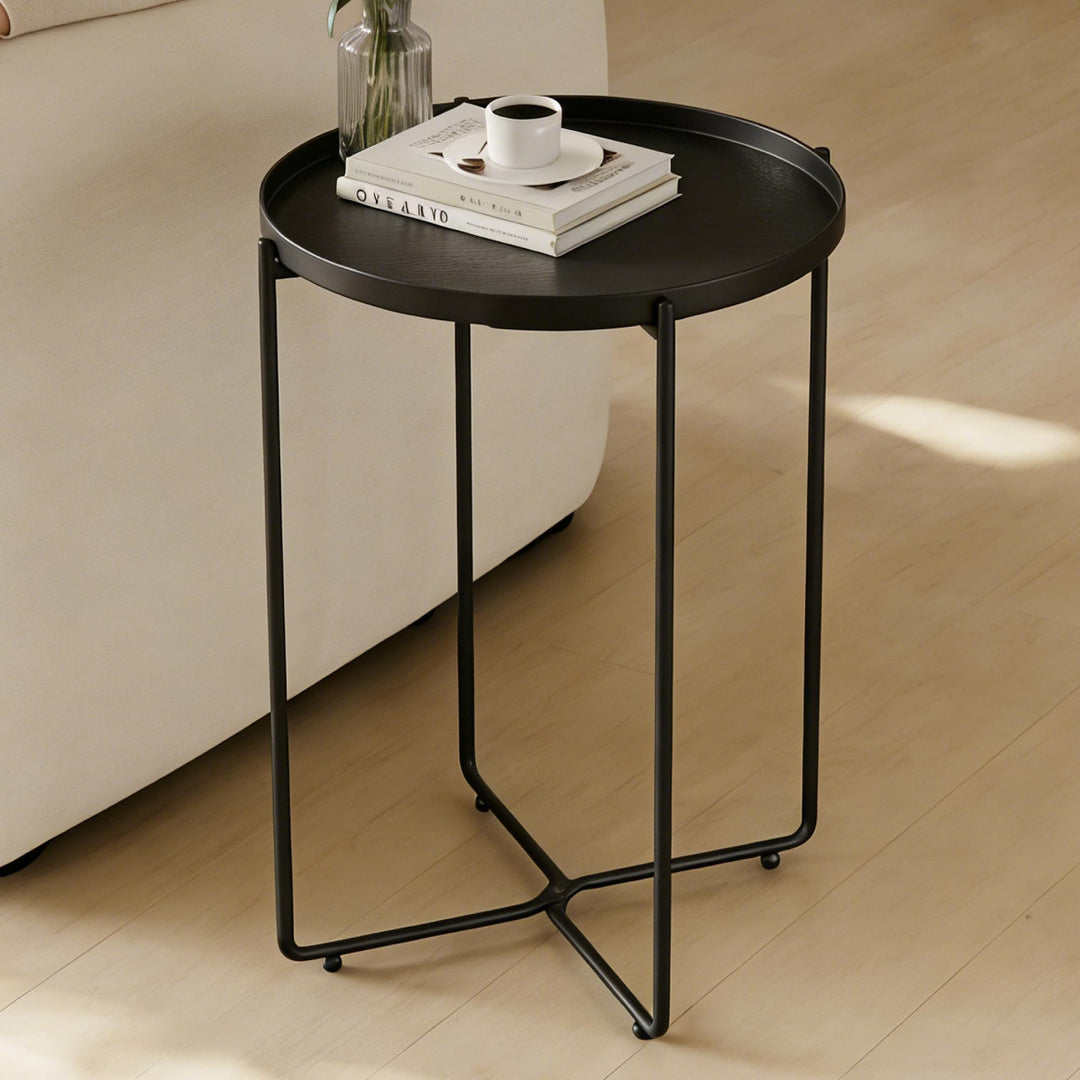 Mai & Mai Beistelltisch rund Ø35×H51 cm, Couchtisch klein mit abnehmbarem Tablett aus PP-Kunststoff,