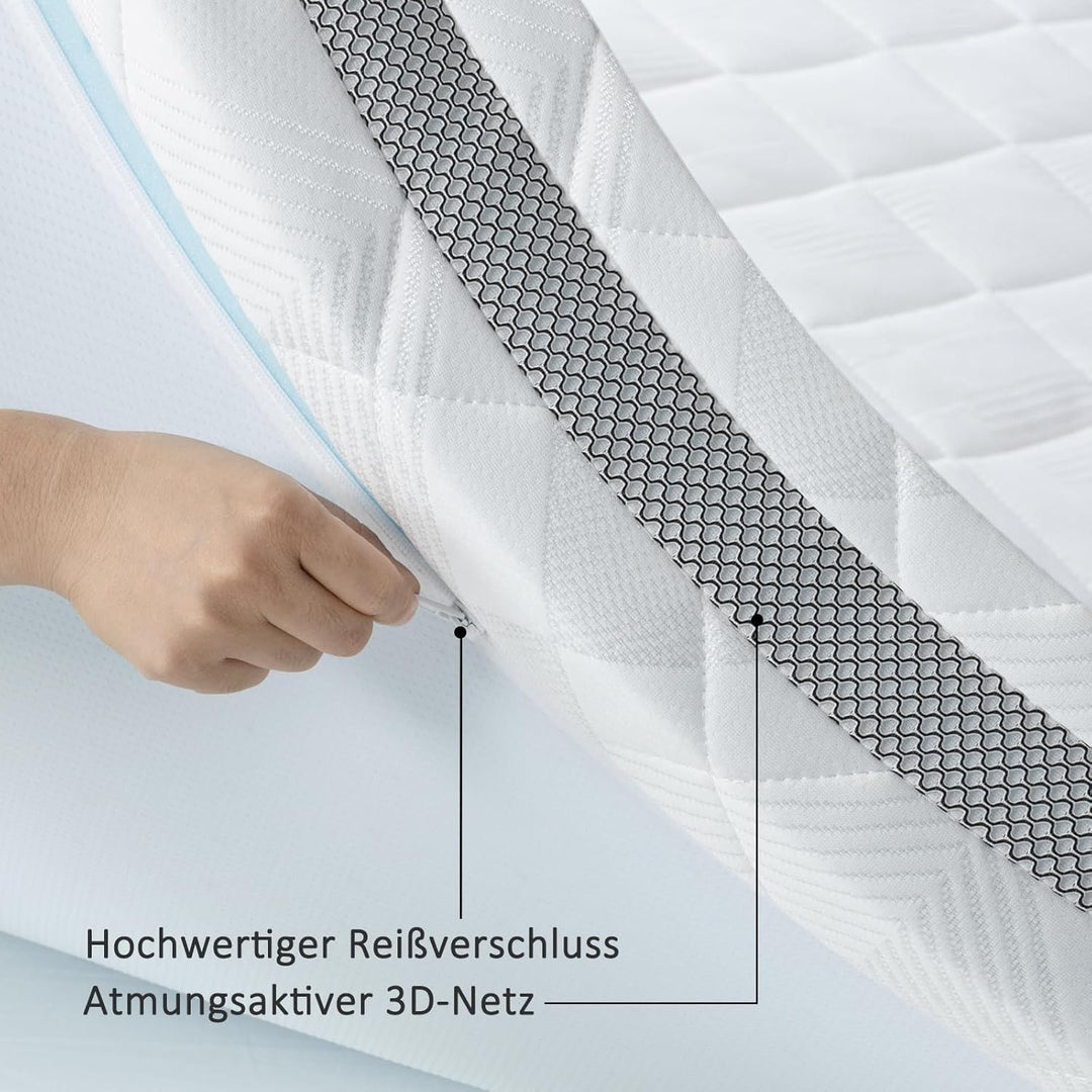 BedStory Gel Topper 90x200cm H3/H4 aus 10cm Höhe Kaltschaumkern, atmungsaktive 3D-Netz Bezug, Bequem