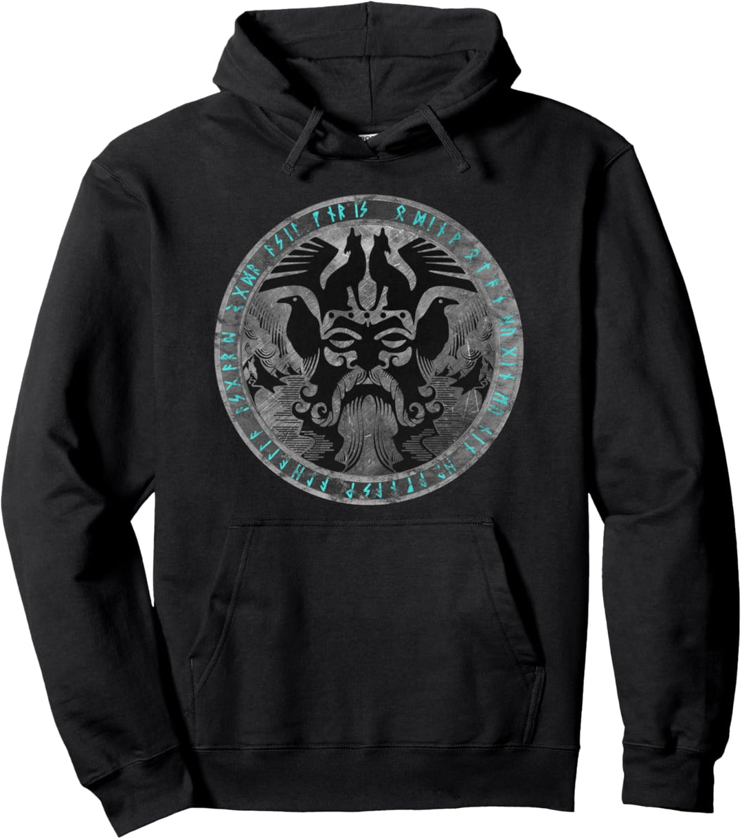 Odin mit Fenrir Huginn und Muninn Vintage Geschenk Pullover Hoodie
