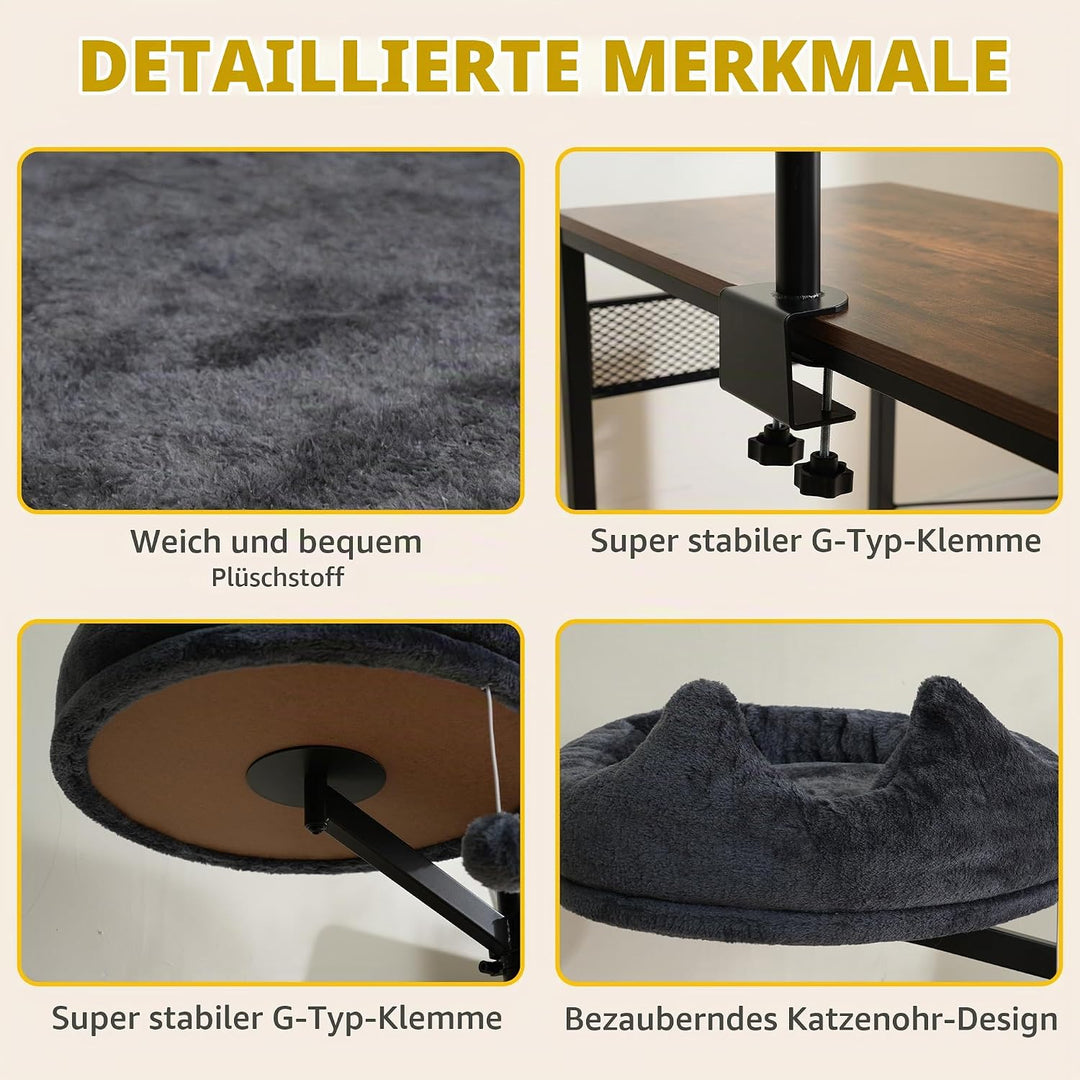 Katzenbett Schreibtisch, 360° Drehung Hängebett für Katzen Bohrfrei &amp; Höhenverstellbar, Katzenhängem