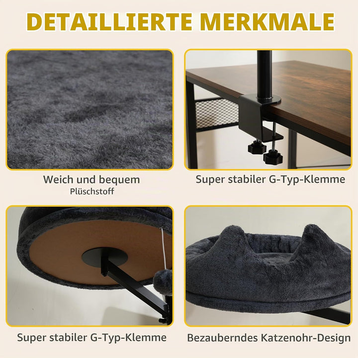 Katzenbett Schreibtisch, 360° Drehung Hängebett für Katzen Bohrfrei &amp; Höhenverstellbar, Katzenhängem