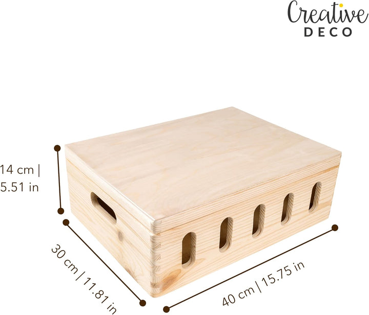 Creative Deco XL Grosse Holzkiste mit Deckel und Öffnungen | 40 x 30 x 14 cm (+/-1cm) | Erinnerungsb
