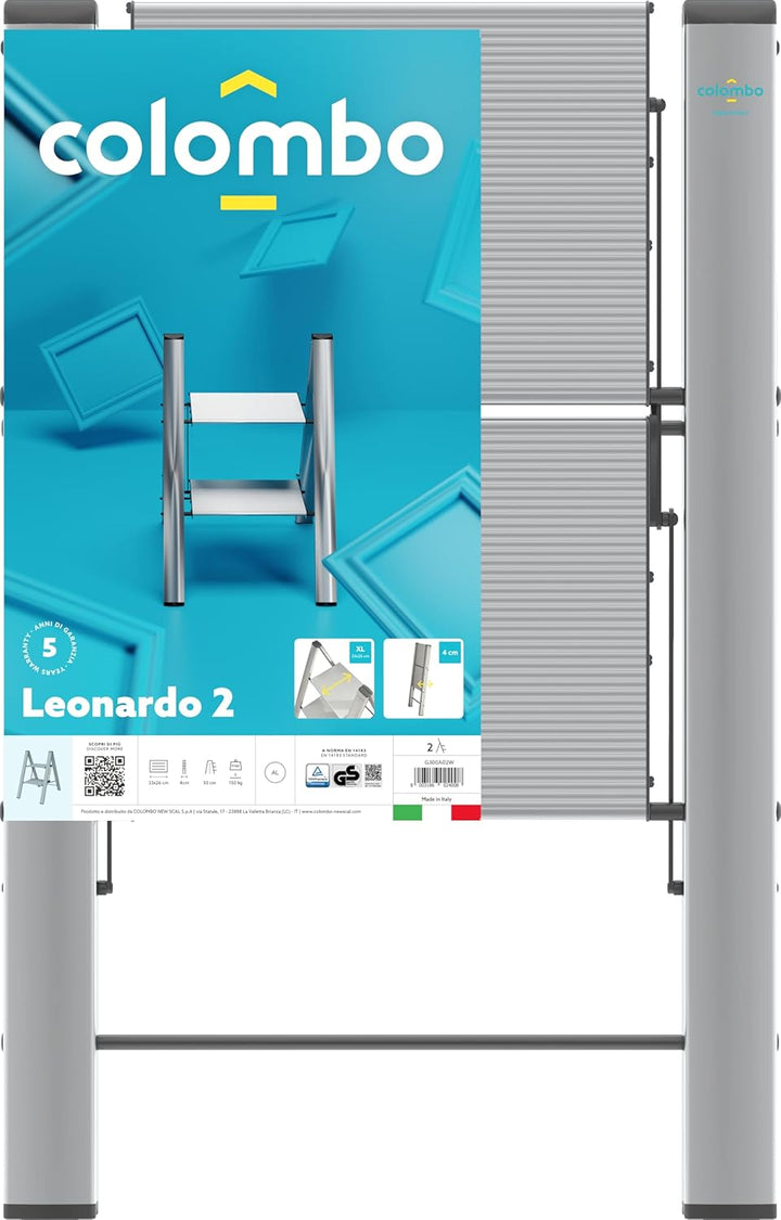 Anodized Aluminium Steps Stool Leonardo 2 Silver 2 steps Silver, 2 steps Silver