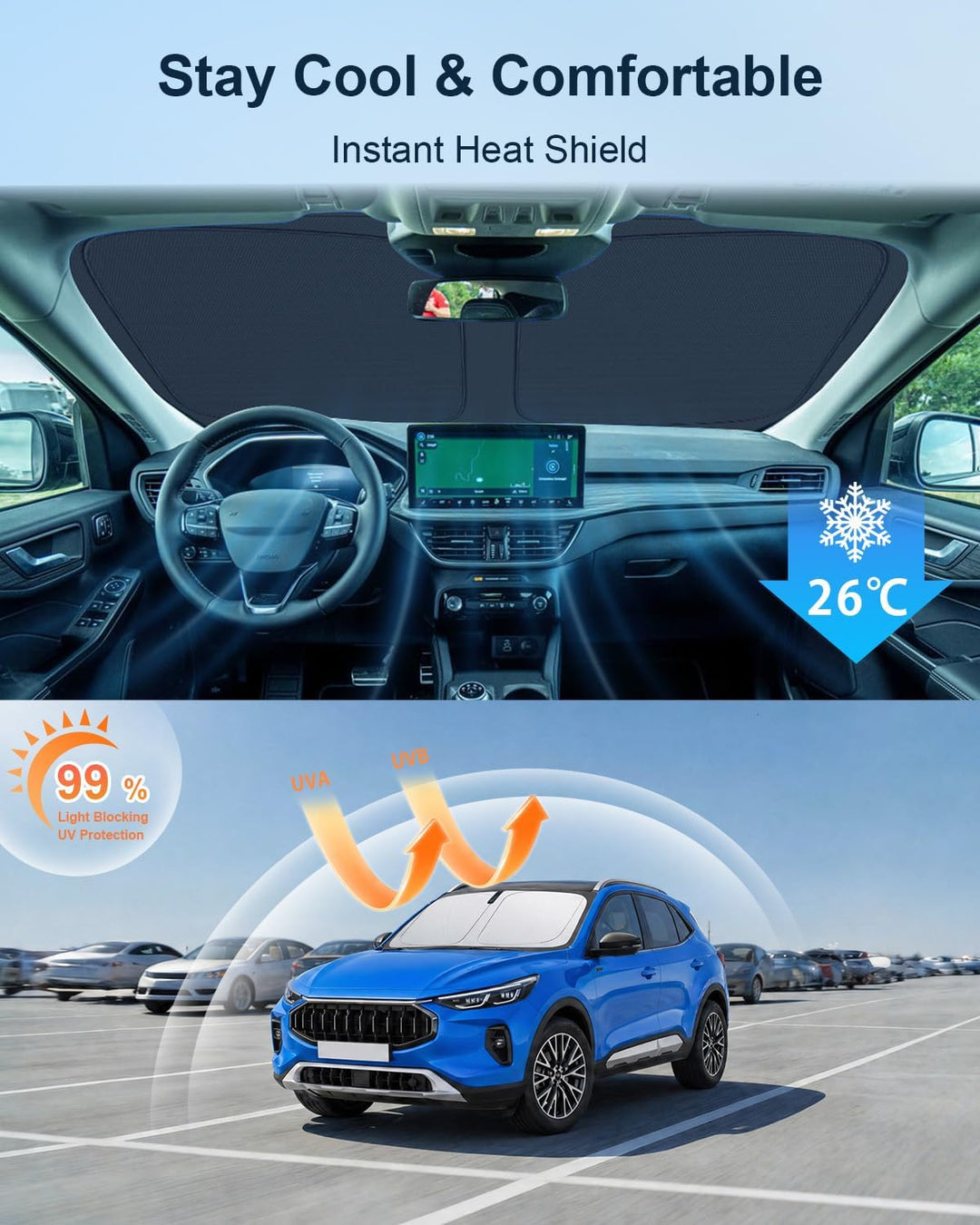 BIXUAN Frontscheiben-Sonnenschutz kompatibel mit Ford Kuga 3 MK3 2020-2025 2026 Auto Sonnenschutz Ab
