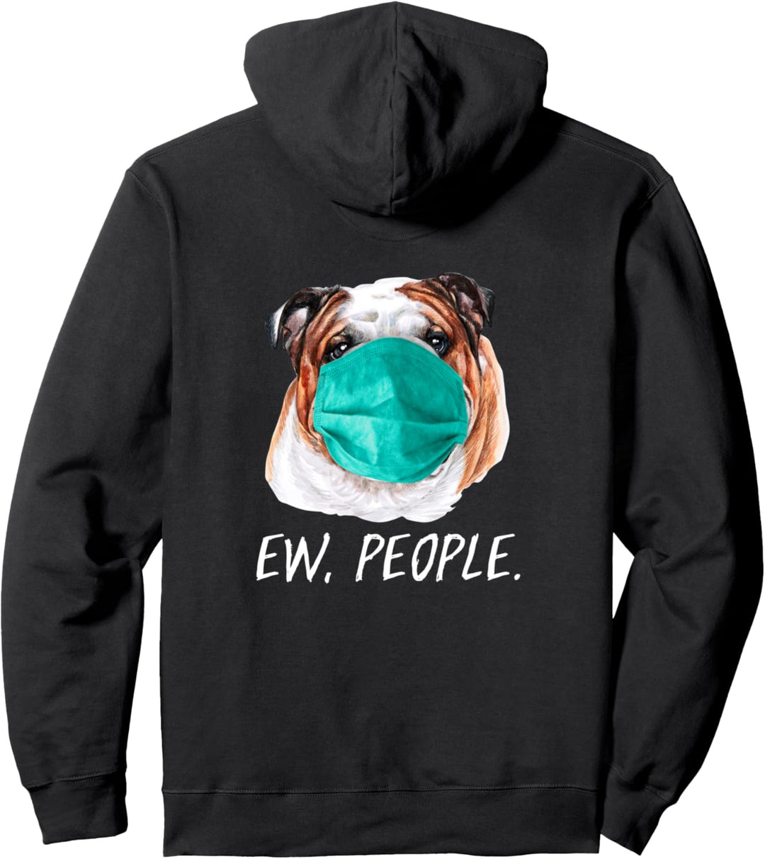 BULLDOGGE mit Gesichtsmaske Mundschutz Hund EW PEOPLE Pullover Hoodie