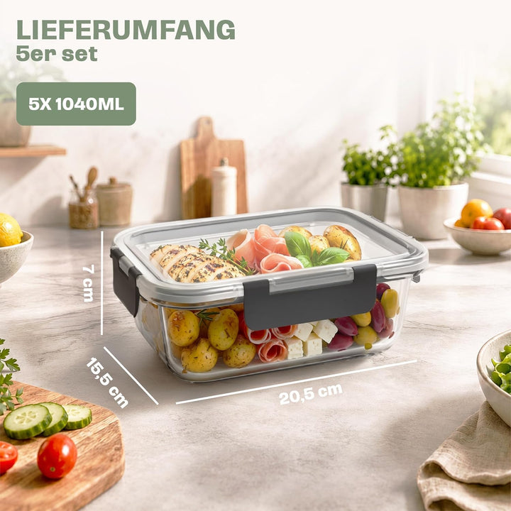Lemontree Vorratsdosen mit Deckel Luftdicht - Meal Prep Boxen Glas - Mikrowellengeeignet, Spülmaschi