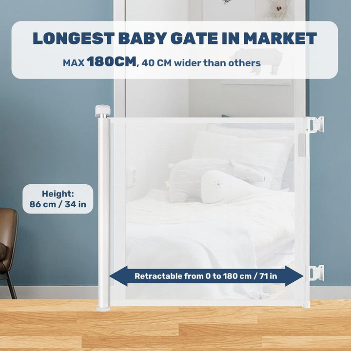 HollyHOME Treppenschutzgitter Ausziehbar 0-180cm, Extra Breit Babygitter, Einhandbedienung, Türschut