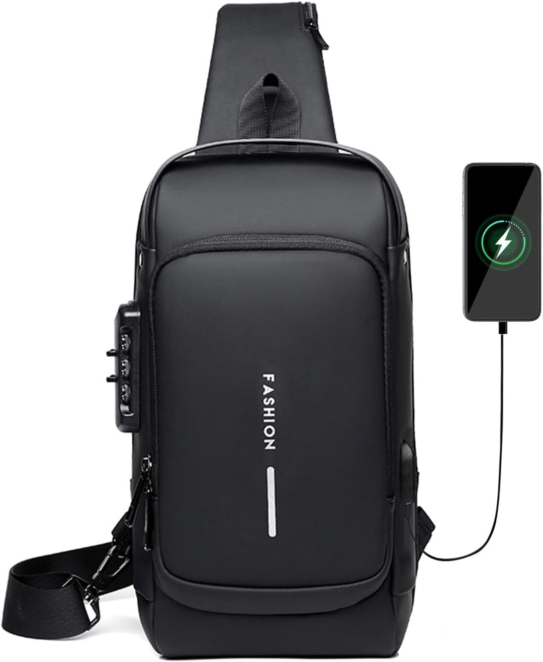 FANDARE Brusttasche Sling Bag Geschäft Schultertasche mit USB-Ladeanschluss Passwortschutz Crossbody