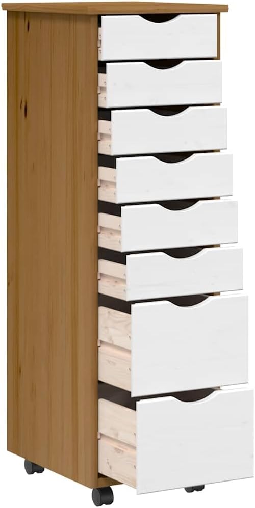 vidaXL Rollschrank mit Schubladen Moss Honigbraun Massivholz Kiefer