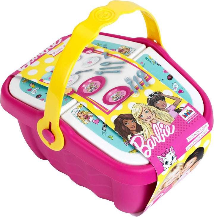 Theo Klein 9527 Barbie Picknickkorb I Robuster Spielzeug-Korb voll Buntem Geschirr und Cupcakes für