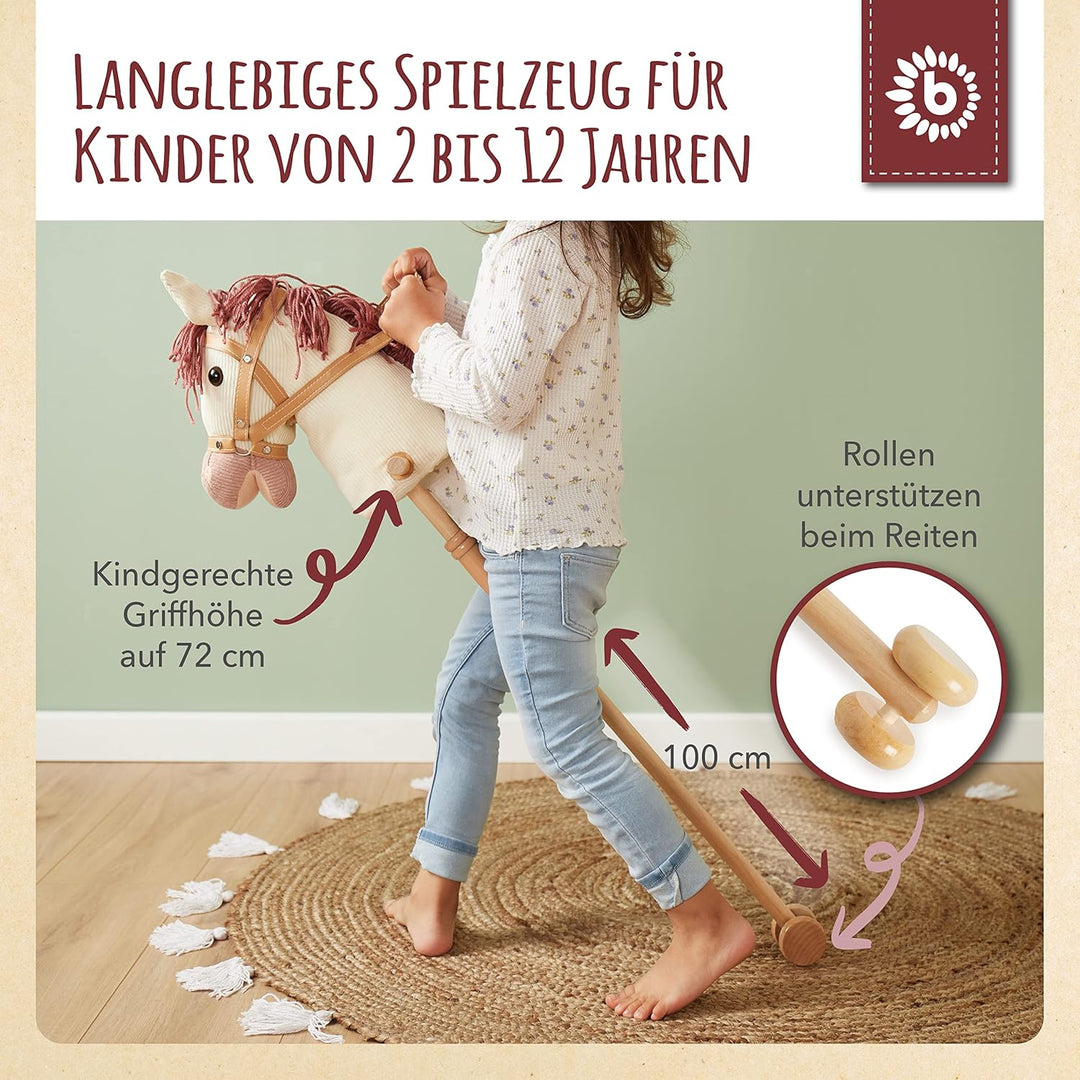 Bieco Steckenpferd Ginger | Hobby Horse | Rollen | Holz Stab | Stock Pferde Schöne für Kinder Stockp