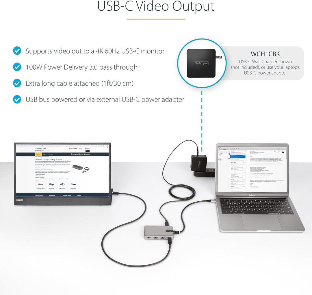 StarTech.com 4-Port USB-C Hub with DP Alt Mode Video Output 4K 60Hz 3x USB-A 1x 100W Power Delivery