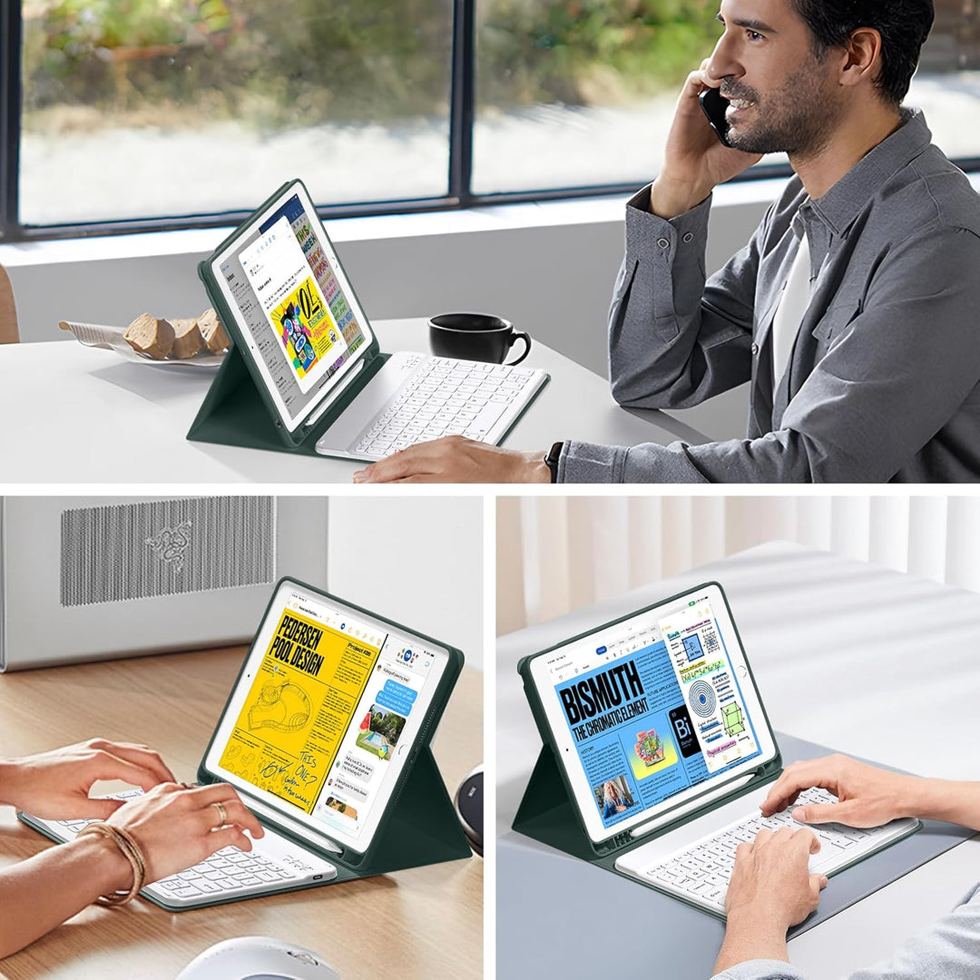 Tastatur Hülle für iPad 9./ 8./ 7.Gen (2021/2020/2019) mit Stifthalter, Soft TPU Schutzhülle, magnet