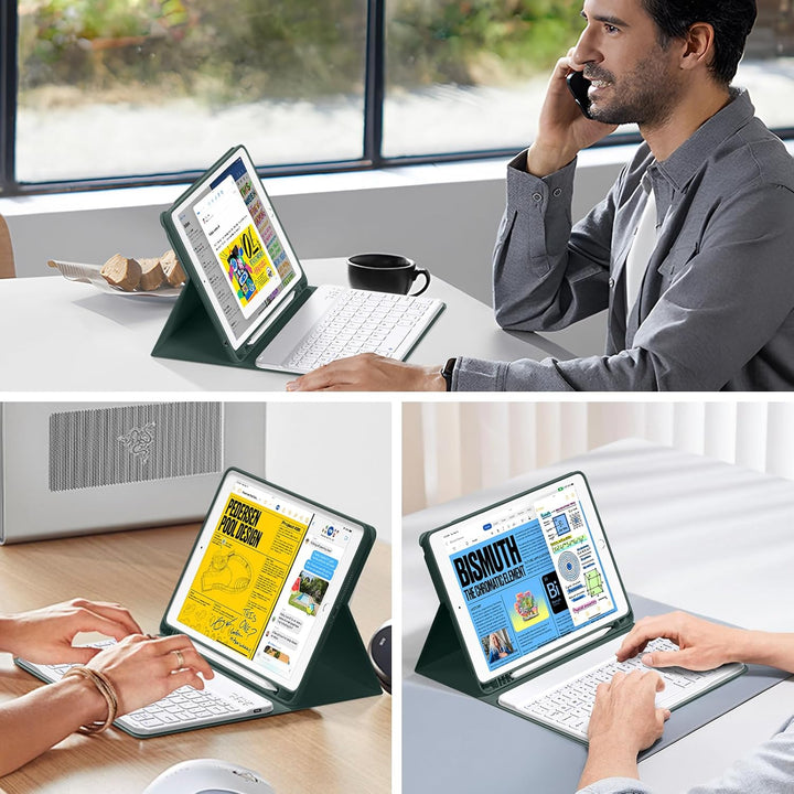 Tastatur Hülle für iPad 9./ 8./ 7.Gen (2021/2020/2019) mit Stifthalter, Soft TPU Schutzhülle, magnet