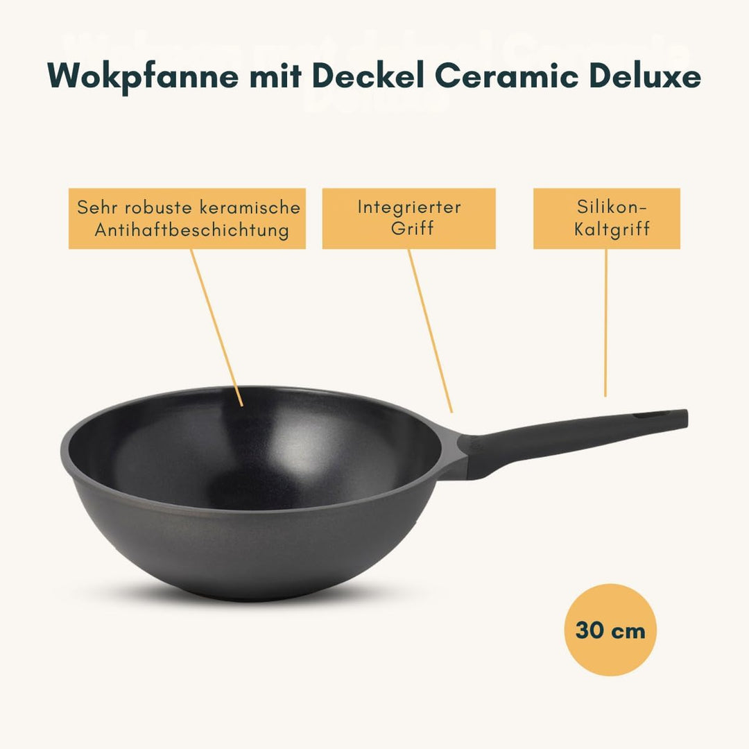 Sola Wokpfanne mit Deckel Ceramic Deluxe ø 30 cm - keramische Antihaftbeschichtung