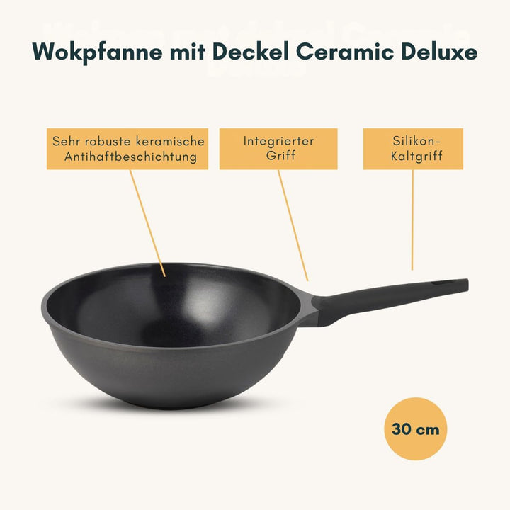 Sola Wokpfanne mit Deckel Ceramic Deluxe ø 30 cm - keramische Antihaftbeschichtung