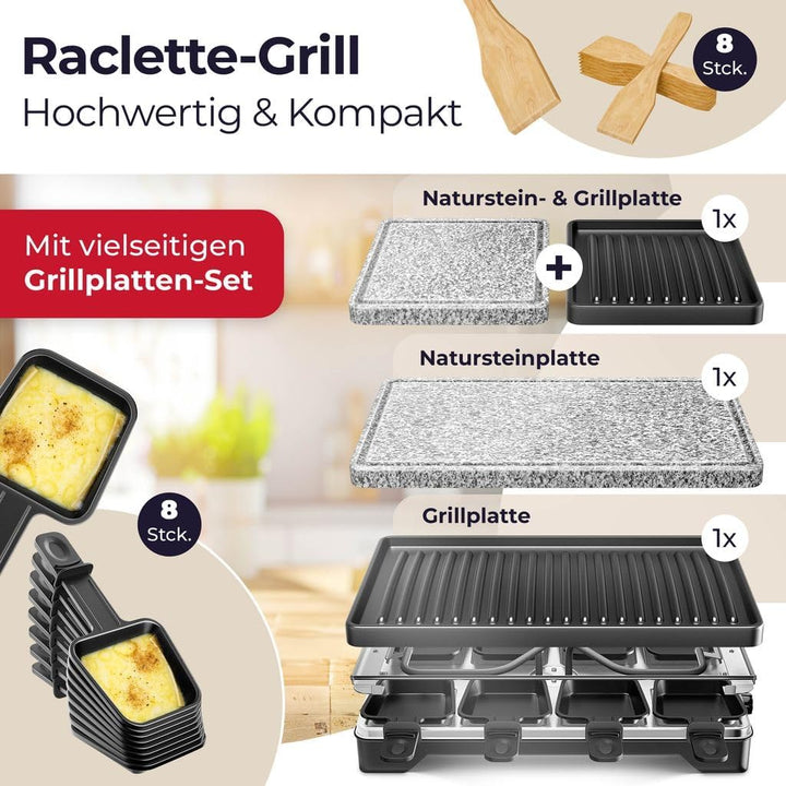 KESSER® Raclette-Grill mit Naturgrillstein, Grillplatte Tischgrill für 8 Personen, Elektrogrill Racl