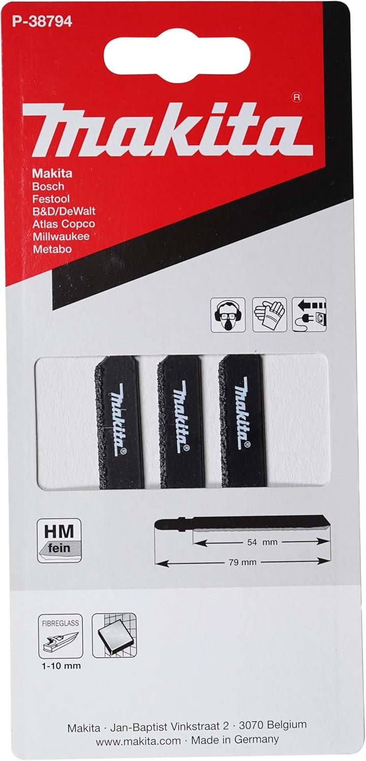 Makita P-38794 Stichsägeblatt D-2 feinkörnig 3 Stück, sauberer Schnitt speziell für Glas, Keramik un