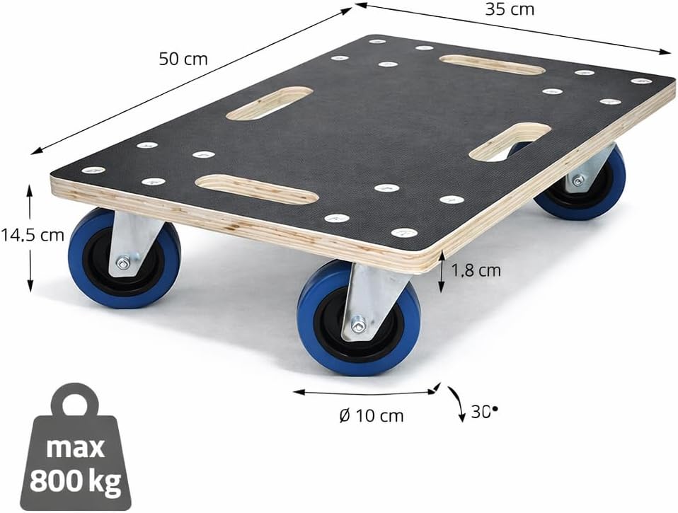 Möbelroller bis 800 kg Tragkraft - aus 18 mm Multiplex Holz mit Rutschfester Siebdruckplatte & 4 Len