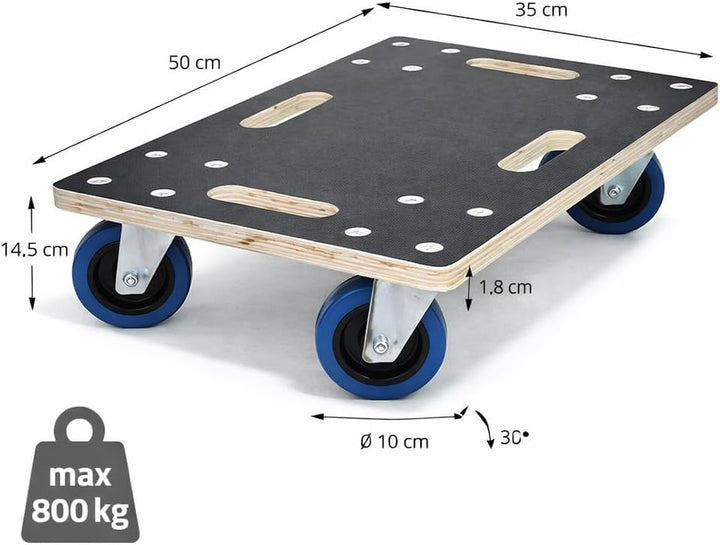 Möbelroller bis 800 kg Tragkraft - aus 18 mm Multiplex Holz mit Rutschfester Siebdruckplatte & 4 Len
