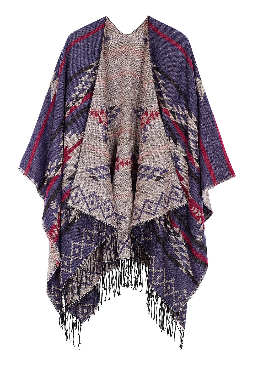 Urban GoCo Damen Poncho Stola Bohe Quaste Schal #3 Navy Blau, #3 Navy Blau