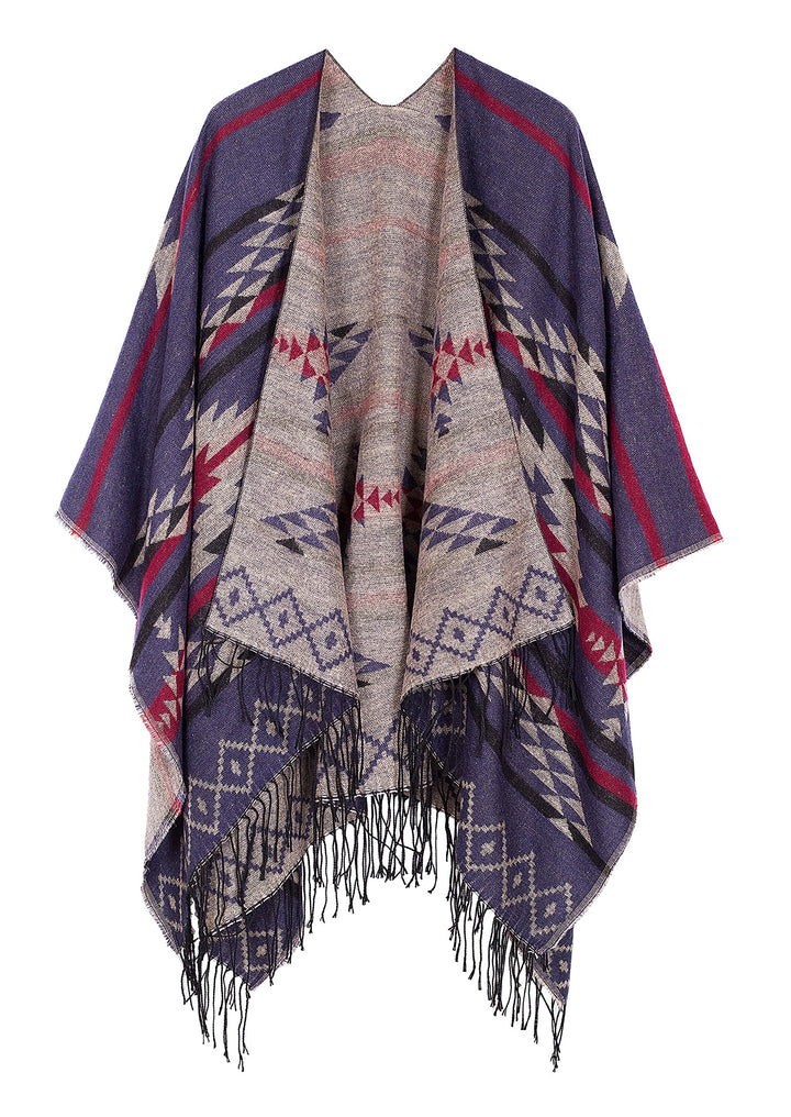 Urban GoCo Damen Poncho Stola Bohe Quaste Schal #3 Navy Blau, #3 Navy Blau