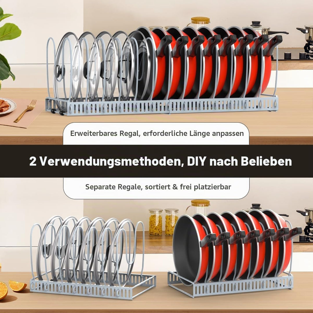 Housolution Pfannenhalter für Schublade, Erweiterbarer Topfdeckelhalter mit 14 Verstellbaren Teiler,