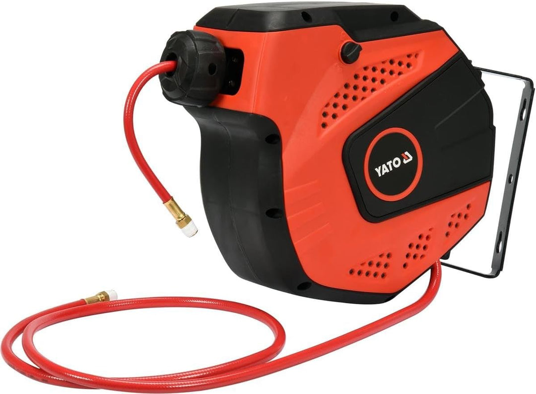 YATO Profi Automatik-Druckluftschlauch Aufroller | 14m lang | 6,5mm Innendurchmesser | abriebfest |