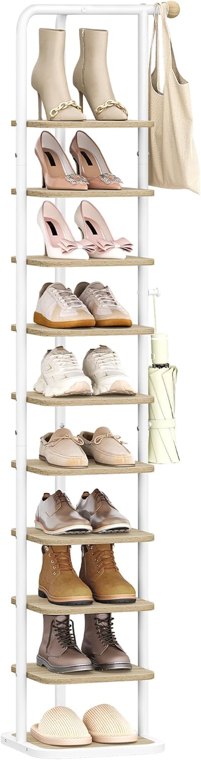 Schuhregal, 10-Stockige Schuhablage Schmal, Vertikales Schuhregal, Verstellbar Ablage, für Eingangsb