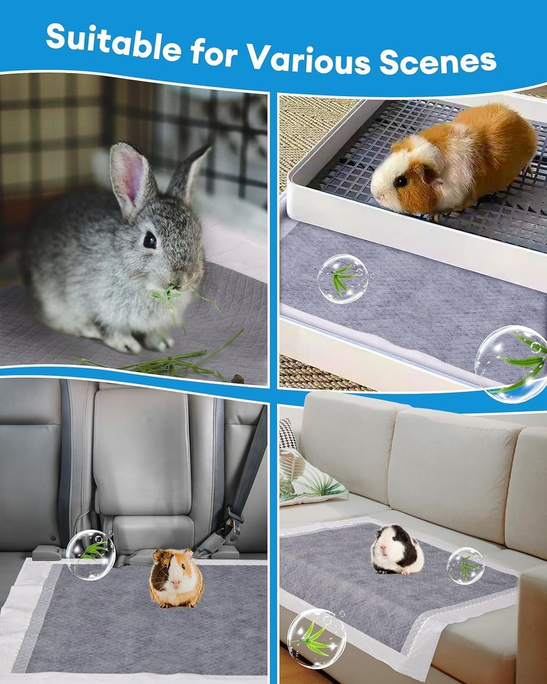 BUCATSTATE Einweg PIPI Pads für Meerschweinchen 50 Stück, 6 Lagen Super Saugfähig Kleintier Pee Pads