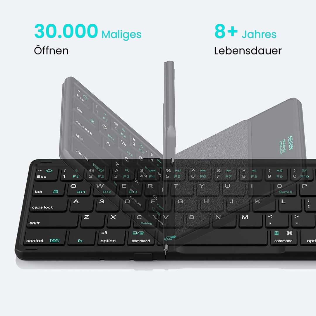 Nillkin Faltbare Bluetooth Tastatur mit Touchpad, Wiederaufladbare Klapptastatur mit Ziffernblock, T
