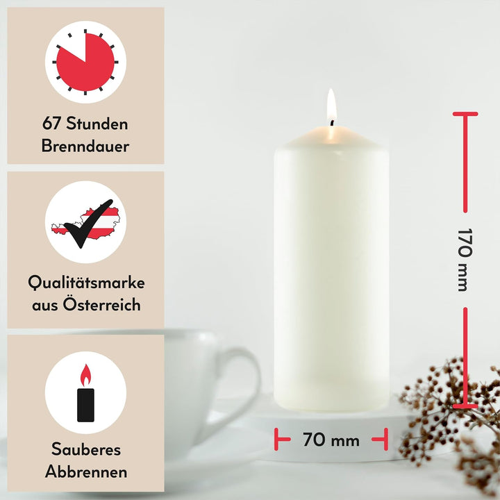 HOFER STUMPENKERZEN 68 x 170 mm – elfenbein, creme, champagner | besonders lange Brenndauer ca. 67 S