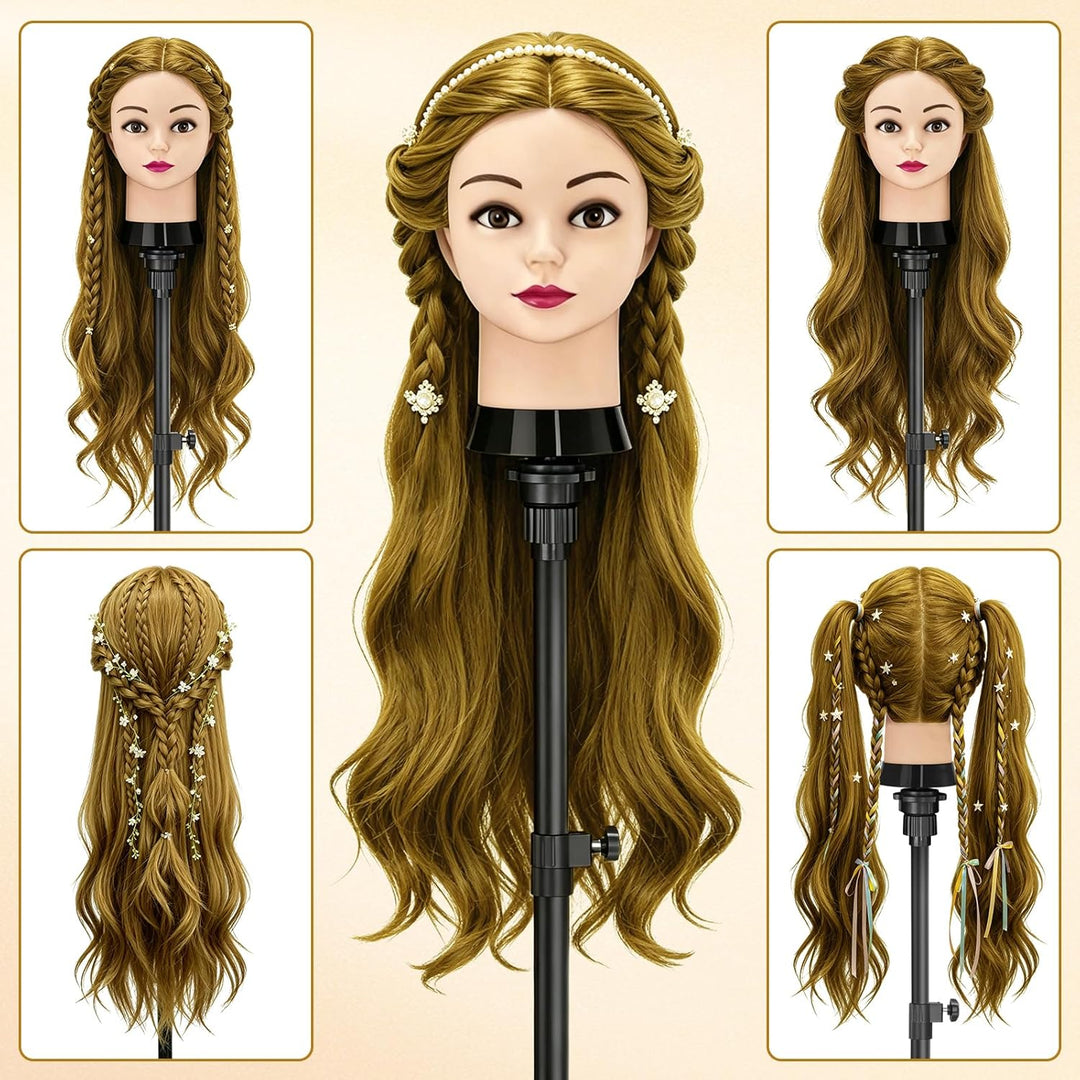 TwoWin Frisierkopf 80% Echthaar, Übungskopf 24 Zoll /60cm Friseurkopf, Trainingskopf für Friseure fü