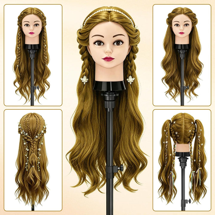 TwoWin Frisierkopf 80% Echthaar, Übungskopf 24 Zoll /60cm Friseurkopf, Trainingskopf für Friseure fü