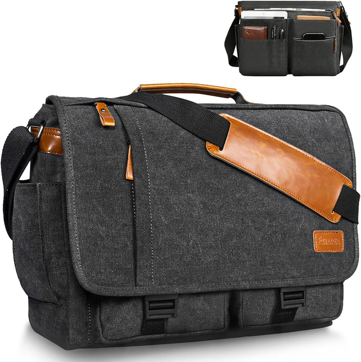 ESTARER Laptoptasche 17 Zoll Umhängetasche Herren Canvas für Arbeit Uni Grau Dunkelgrau 17-17.3 Zoll