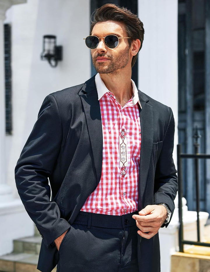 COOFANDY Hemd Herren Langarm Trachtenhemd Kariertes Oktoberfest Hemd Freizeithemd Karohemden Herrenh