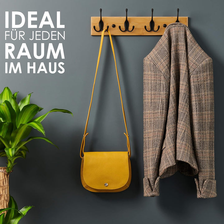 LARHN Garderobenhaken Holz - Garderobenleiste Holz mit 4 Haken in Schwarz - 42 cm - Kleiderhaken Wan